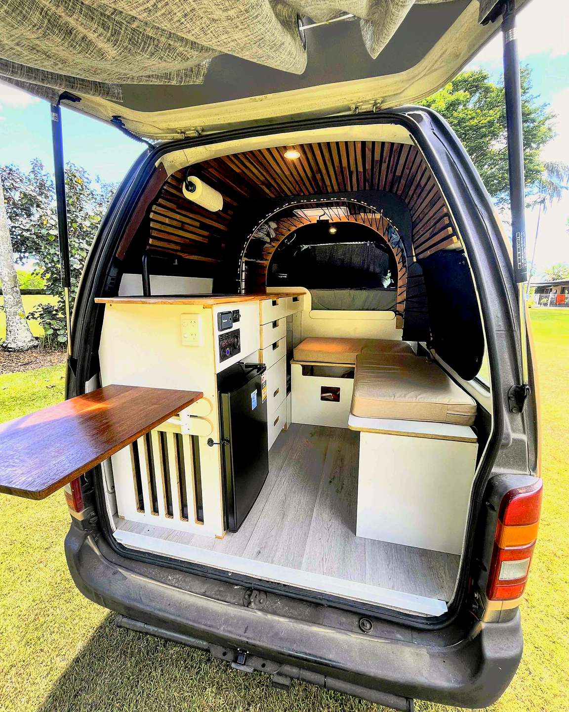 Looking into the back of the Archi ii through the open rear doors